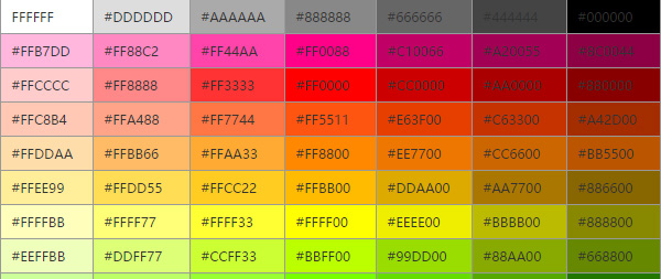 html css 颜色图谱与颜色代码参考大全