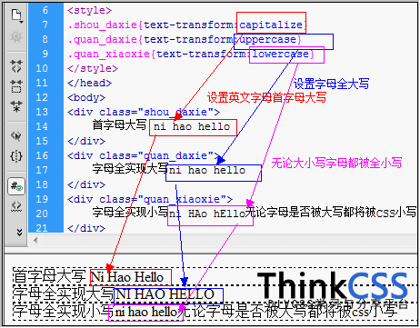 css英文字母全大写小写与首字母大写应用示范案例截图