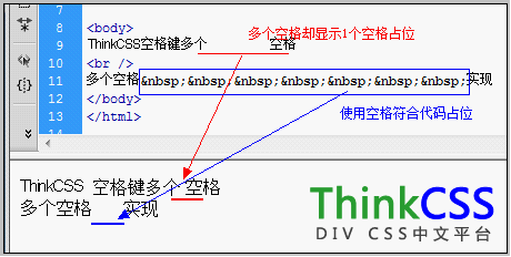 空格键与html空格符号占位对比图