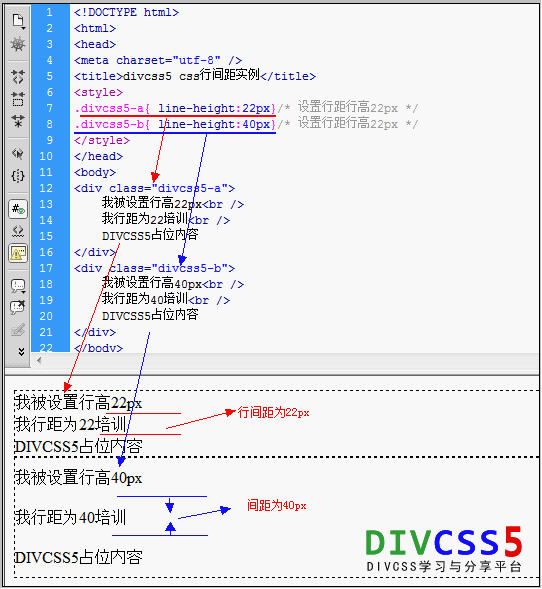 字体上下行间距css div实例截图