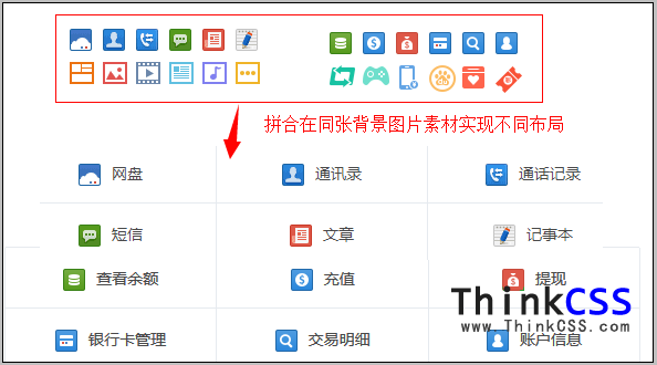 div css sprites拼合背景图片素材实现布局效果截图