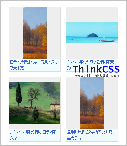 jq+css+div实现图片列表内图片在高宽固定对象内等比例水平和垂直居中显示特效演示截图