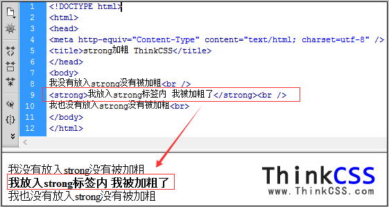 html strong加粗粗体标签元素实例截图