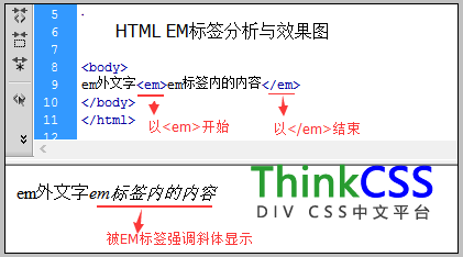 html em标签结构分析图与实现斜体效果截图