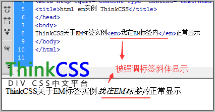 被html强调标签em标签斜体倾斜显示的字体实例截图