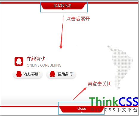 网页顶部浮动DIV层，点击按钮展开显示详细布局内容，再点击关闭隐藏收缩展开内容特效截图