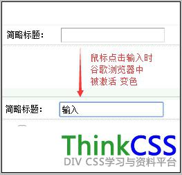 html 表单input输入框在谷歌浏览器中边框被激活变色截图