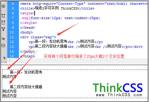 css div成功设置每段文章首行缩进两个汉字位置实例截图