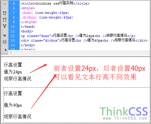 CSS设置不同值行高文本效果