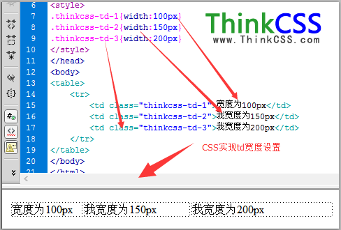 使用css 对td宽度设置案例截图