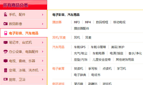 类似京东苏宁商城竖立左侧商品分类菜单网页特效JS源代码