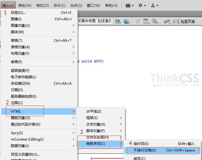 DW插入html 空格符号方法截图